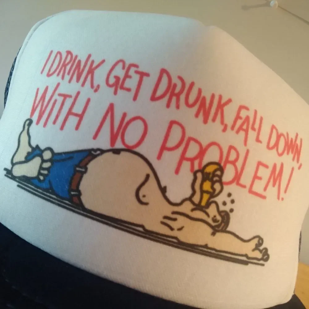 Vintage I Get Drunk Fall Down No Problem  Snap Back Trucker Hat
